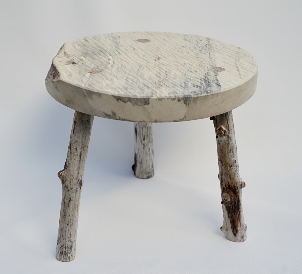 Spalted birch stool with driftwood legs